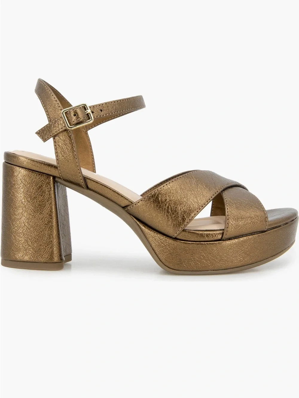 Reeva Ankle Strap Platform Sandal Distressed Metallic Bronze Gold